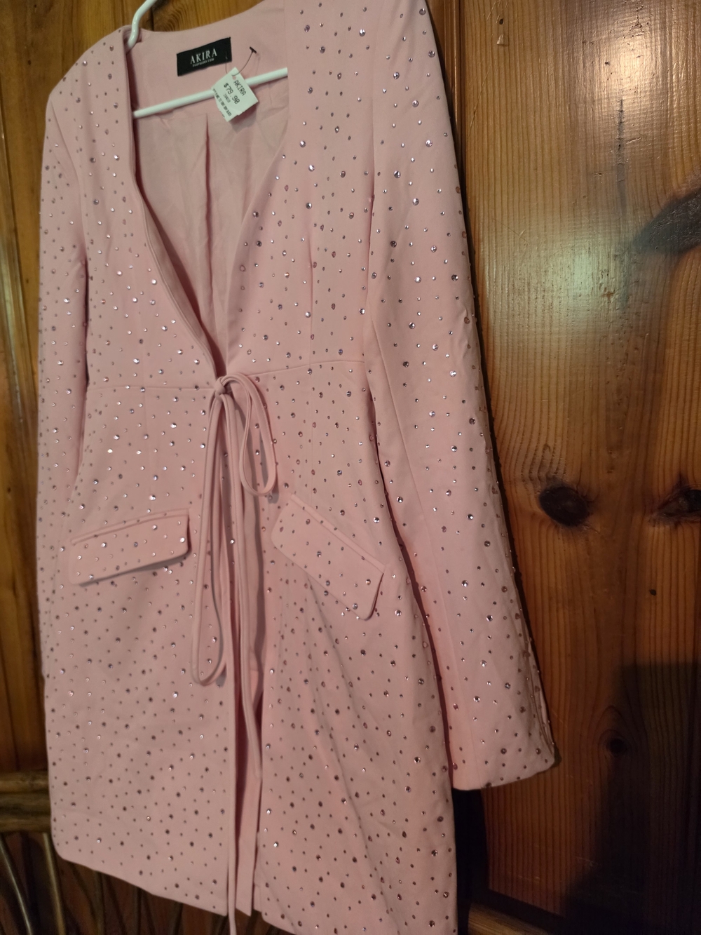 Akira Pink Embellished Tie-Waist Coat - Picture 1 of 16